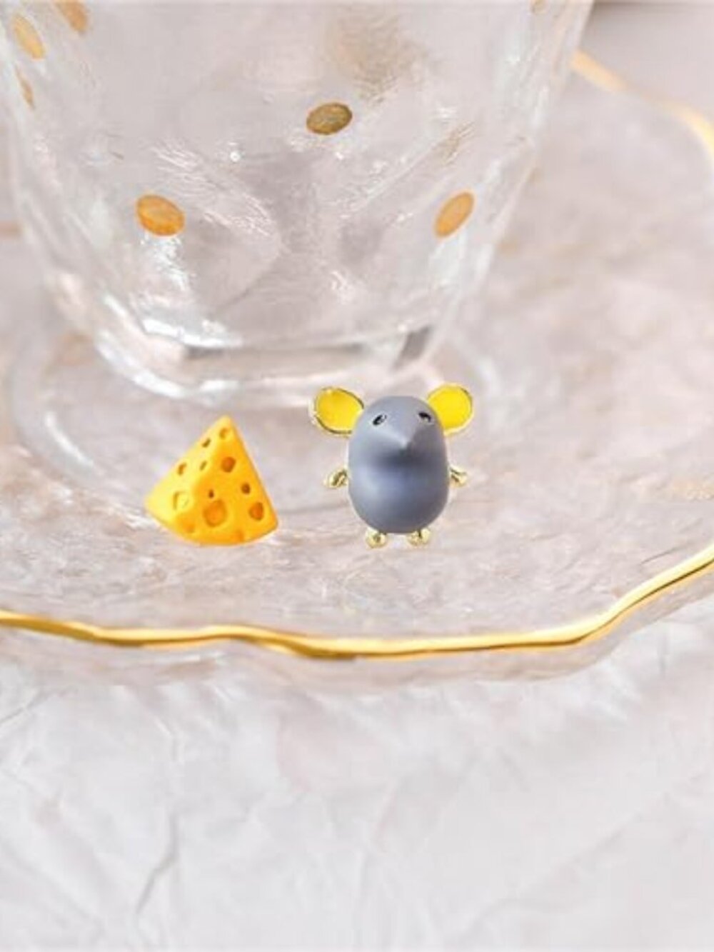 New - Handmade Mouse Cheese Small Stud Earrings for Women Asymmetric Mismatch